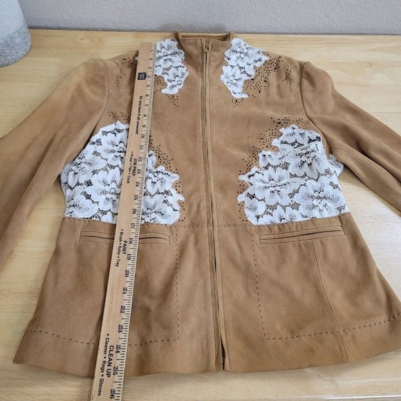 Neiman Marcus exclusive Jacket ten Suede Leather cutout Lace Sz 12 - Picture 11 of 12